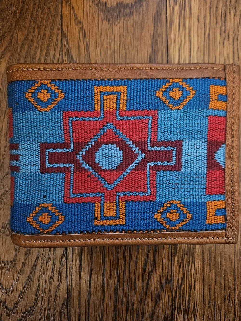 Colorful Tan Leather Bi-Fold Wallet from Ecuador.